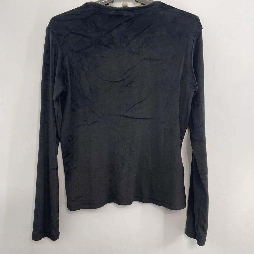 Juicy Couture Pajama Top Sleepwear Rhinestone Bling Logo Velour Black Womens S - Picture 3 of 9